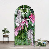 Lofaris Tribal Green Pink Monstera Birthday Arch Backdrop